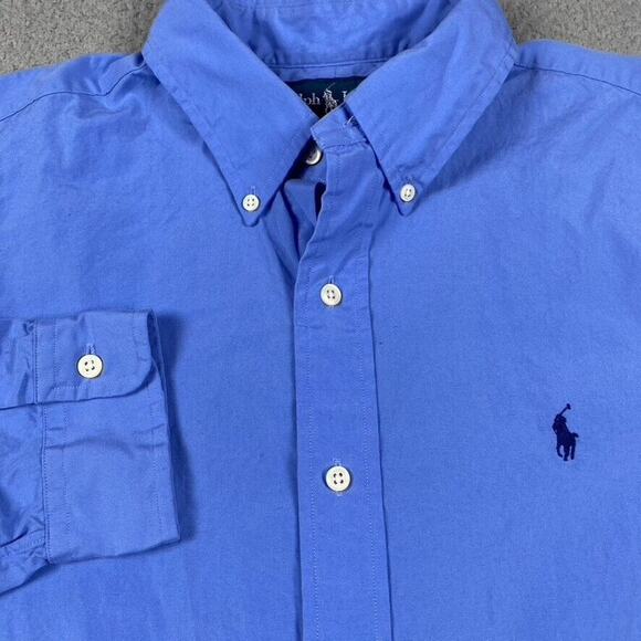VTG Ralph Lauren Classic Fit Button Down Shirt Men's Large Solid Blue - Picture 1 of 7